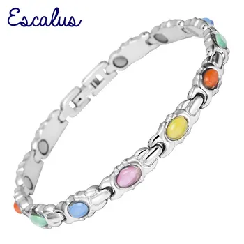 

Escalus Link Chain Colorful Stones Stainless Steel Magnetic Women Bracelet Bio Health Healing Bracelets Bangle Wristband Charm