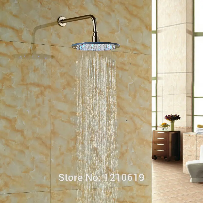 

Uythner Newly LED Color Changing 10" Shower Head w/ Shower Arm Nickel Brushed Rainfall Top Shower Spray Head