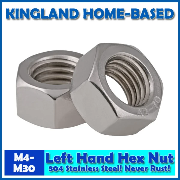 304 Stainless Steel M4 M30 Left Hand Thread Nuts Fasteners DIN934 Hex