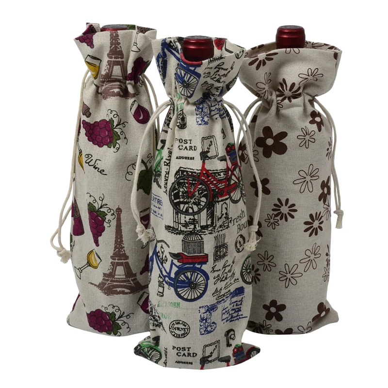 

1000pcs Printing Cotton Jute Wine Bottle Covers Drawstring Pouch 5.51"x13.78" Christmas Party Favor Blind Packaging Gift Bags