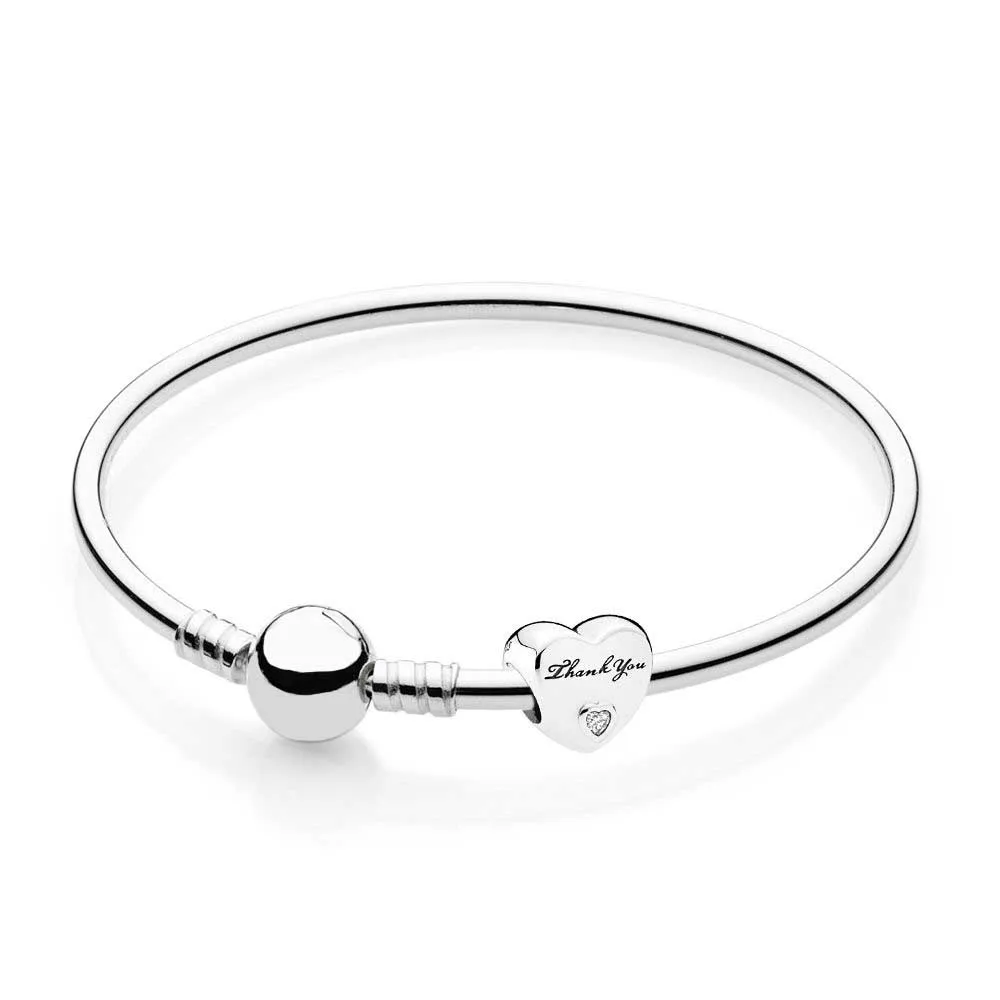 

100% 925 Sterling silver Thank You Bracelet Gift Set Clear CZ fit DIY Original charm Bracelets jewelry gift A set of prices
