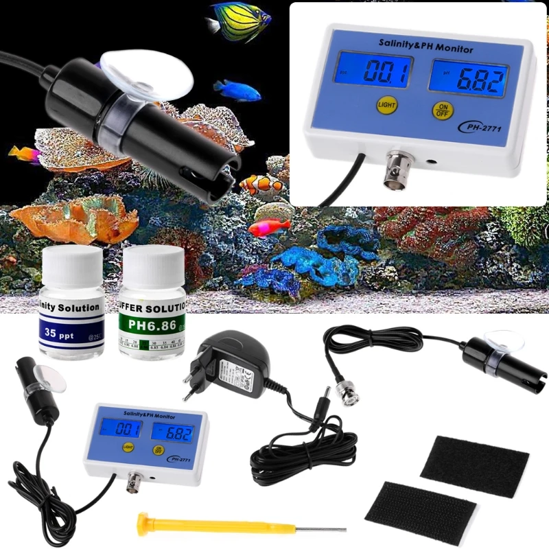 

Free delivery 2in1 Digital Salinity & PH Meter Water Quality Monitor Test pH-2771 for Aquarium