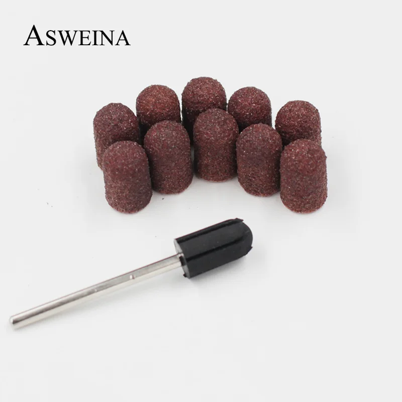 ASWEINA 7*13 мм 10 шт. электрические аксессуары для сверления ногтей Шлифовальные полосы блок шапки резиновая оправка Ручка Маникюр Педикюр Инструменты