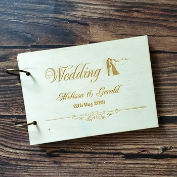 

Personalized Custom Wedding Bride Groom Guest Book Wooden Guestbook Album Memory Book Engagement Anniversary Gift Wood Wedding