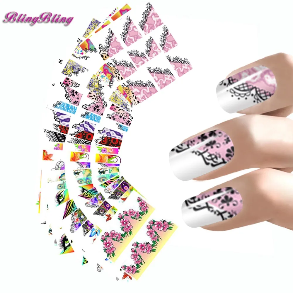 Hot Sale Nail Stickers French Manicure Nail Decoration Art Decals Half  WrapsWater Transfer Nail Stickers  24Kinds Of Styles