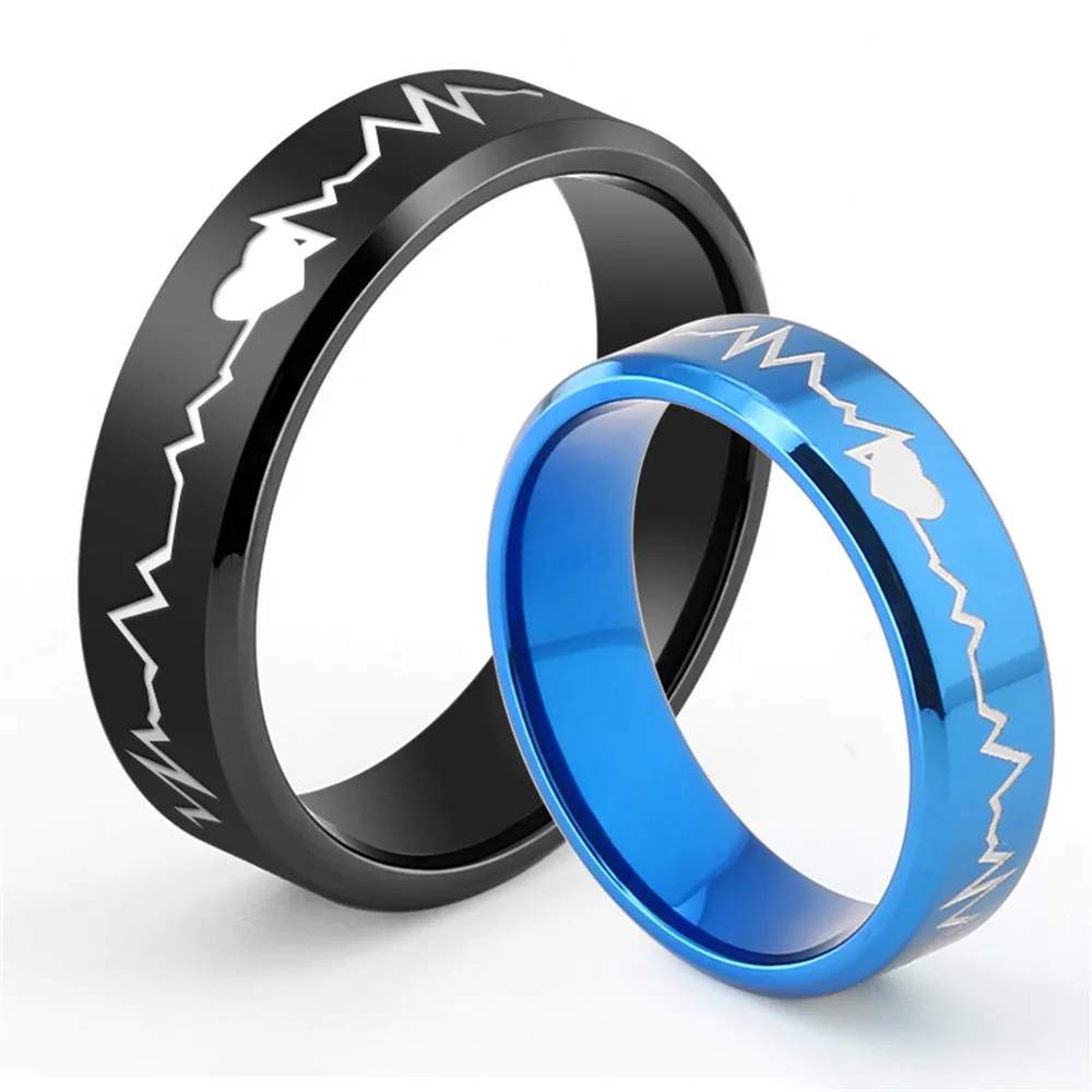 

Fashion ECG Stainless Steel Ring Men's Gold Couple Ring for women jewelry accessories female male gifts for men wholesale