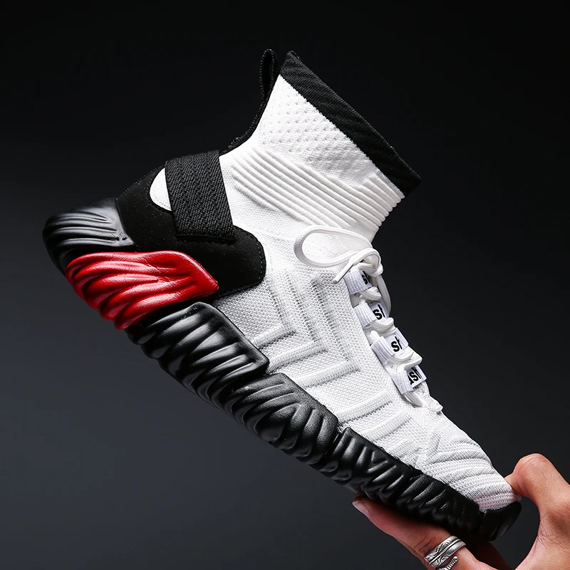 

BIGFIRSE Men's Casual Shoes Plus Size 46 Sock Shoes Men Flyknit Fashion Sneakers Men Footwear Black White Red Zapatos De Hombre