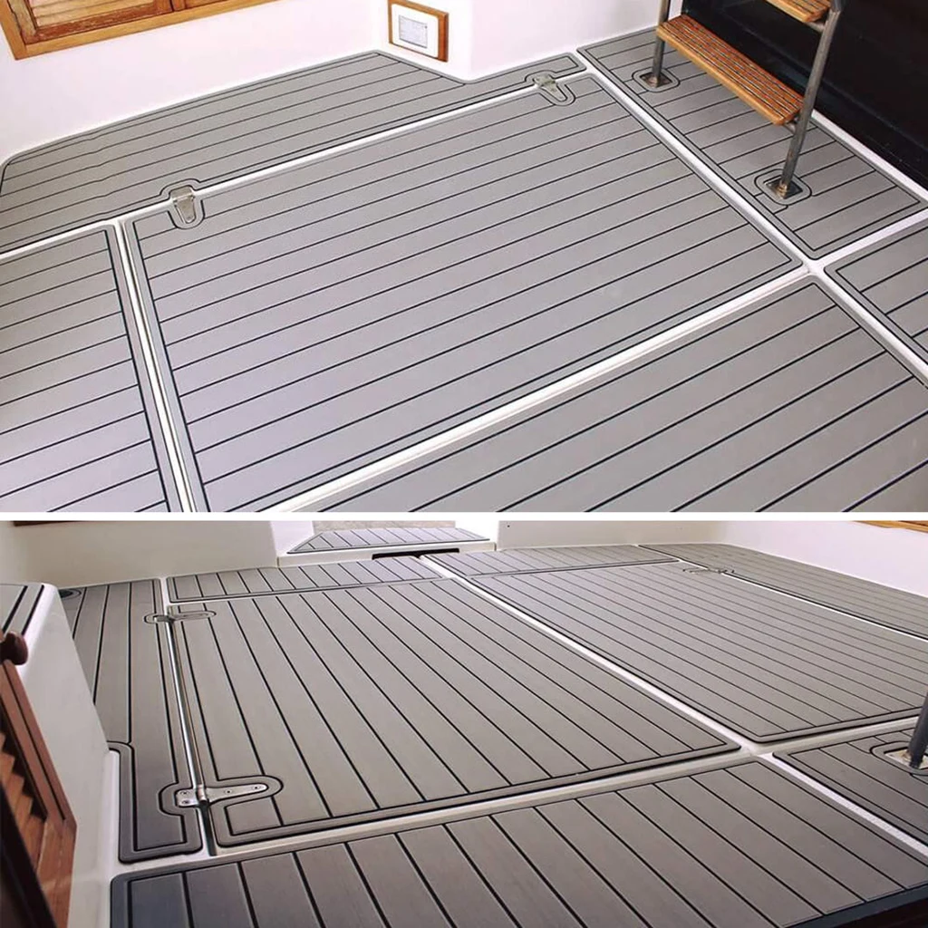 Self Adhesive EVA Boat Yacht Marine Flooring Faux Imitation Teak Decking Sheet Pad 450x2400x6mm Foam Floor Mat Light / Dark Gray