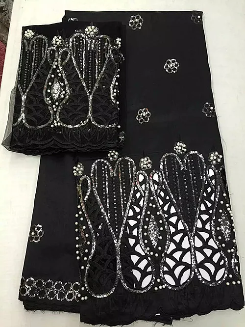 Q64 black5yards Джордж кружева со стразами + 2 ярдов чистая кружево с блестками модный