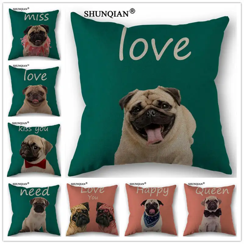 

WJY4124 Miss you sweet dog bulldog pillowcase Cotton Linen Woven Pillowcase Custom Bedroom Pillowcase Decorative Pillow Cases