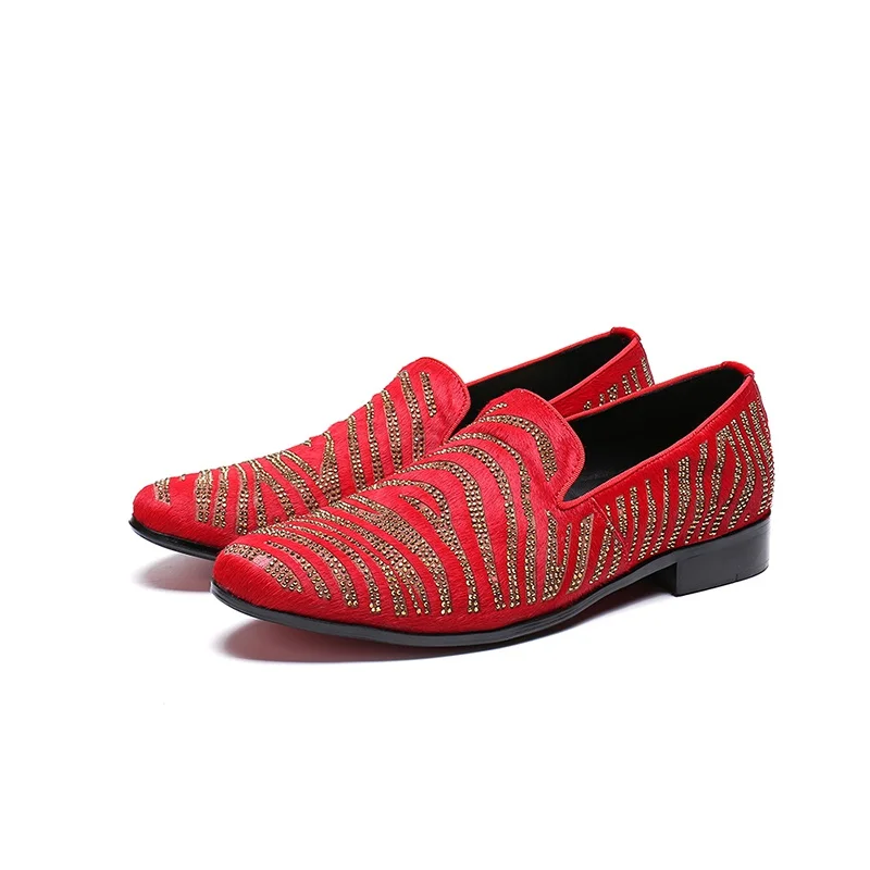 Sapatos Mocassim Size Toe Dos Festa Casuais Vermelho Da Homem Genuíno Couro Fora Strass Slip Sl217 Rodada De Casamento Plus Lado On Pele Homens Do nH0qFdYx0w