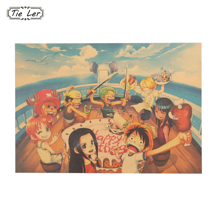 One Piece L Style Classic Cartoon Anime Luffy Happy Birthday Party Ретро плакат крафт бумага бумажная наклейка