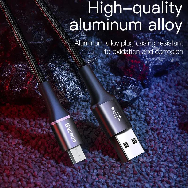 Baseus LED الإضاءة المصغّر usb كابل 3A سريع شحن شاحن مايكرو كابل يو اس بي لسامسونج Xiaomi شاحن هاتف محمول يعمل بنظام تشغيل أندرويد سلك الحبل 2 m