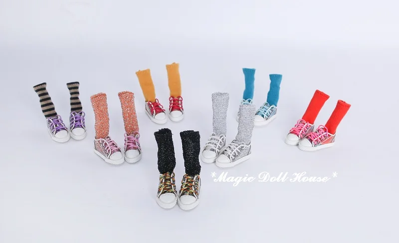 

[MG647] Neoblythe Doll Shoes # Hand Made Clear PVC Shoes with 6prs Socks and Lace fit for Blyth Azone Doll Shoes for Retail