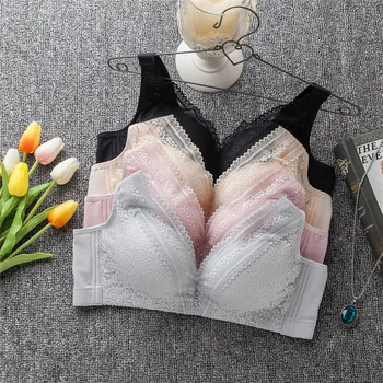 

New 2018 Ladies Big Size Full Cup Lace Push Up Bra Women Pure Color Bralette Deep V Women's Bras Underwear Lace Large Cup 36-40C