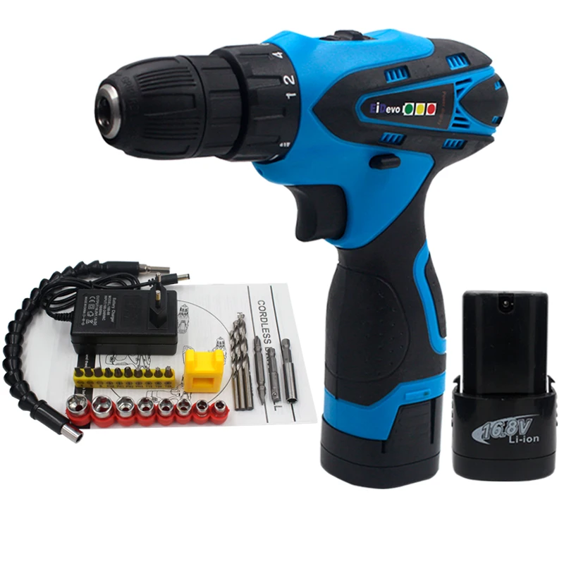 

EiDevo 16.8V Electric Cordless Screwdriver 2pcs Lithium-ion Rechargeable Battery Hand Mini Driver bit for metal Cordless Drill