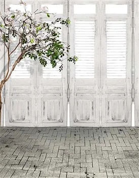 

Wooden Doors Brick Road Trees Wall Photography Backdrop 5x7 For Photo Studio Real Camera Wedding Thin Vinyl Background Backdrops