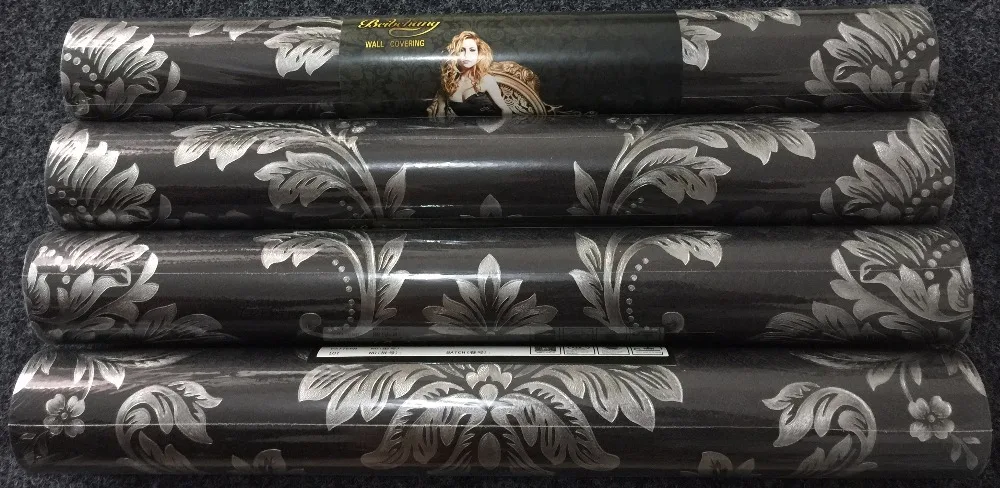 Beibehang papel де parede. Цветочные настенные покрытия ПВХ обои черные классические обои домашний декор фон стены черный/серебристый
