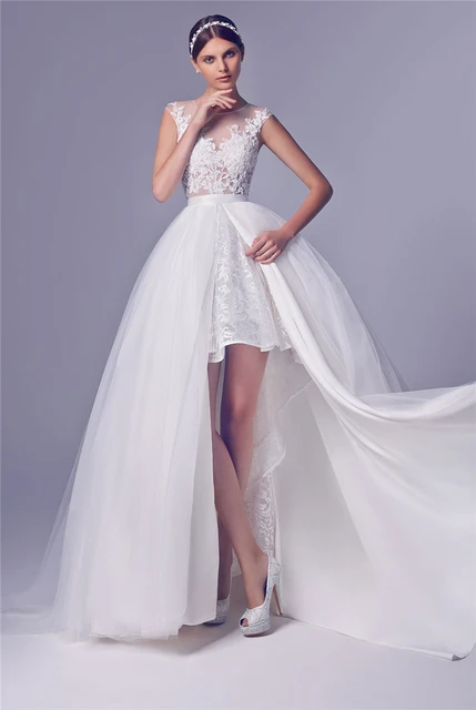 Short Wedding Dress With Long Detachable Train High Low Bridal Short Wedding Dress With Long Detachable Train High Low Bridal Gown Lace Gowns Vestidos De
