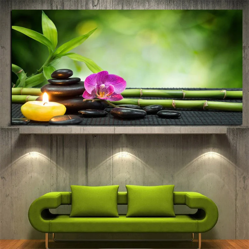 HD Print Modern Orchid Zen Spa Stone Bamboo Candls Oil Painting on Canvas Art Poster Wall Art Picture for Living Room Cuadros