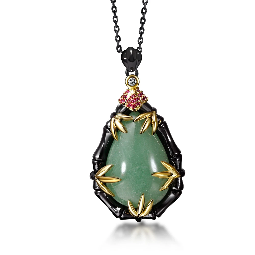 

New Gothic Black Gold Color Long Necklace for Women Big Green Stone Pendant Chains Necklace Jewelry Accessories Valentine Gift
