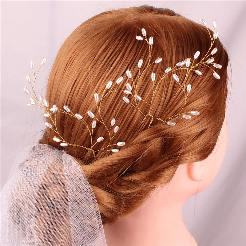 

YJWSXF Bridal hair accessories handmade bride pearl gold hair accessories
