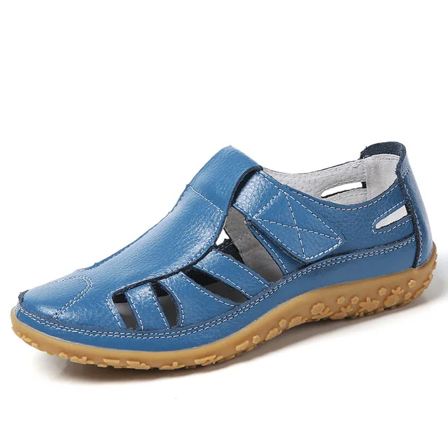 Женские сандалии из натуральной кожи; дышащая кожаная обувь; женская Повседневная Мягкая Летняя обувь; женские пляжные сандалии; Размеры 35-42 - Цвет: Blue