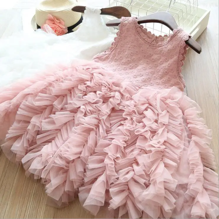 

little girls ruffles splicing tutu party gown dress children solid lace flower dress toddler baby girls summer clothing vestido