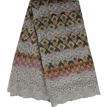 

Wax Lace Fabric 2018 High Quality African Ankara Wax With Guipure Lace Fabric Embroidered 5 Yards For Party Dress 846B