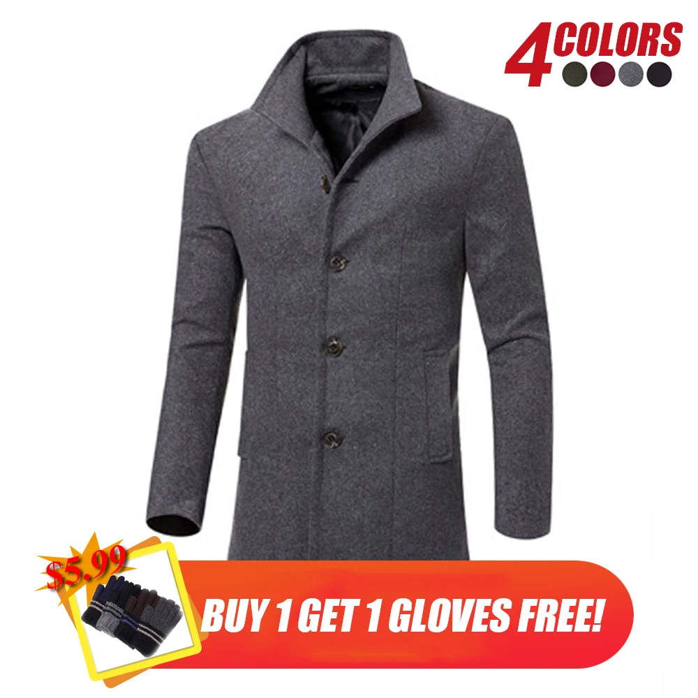 

Men Winter Long Coat 2018 New Fashion Trench Coats Mens Overcoat Single Breasted Slim Fit Wool Trench Coat 3XL