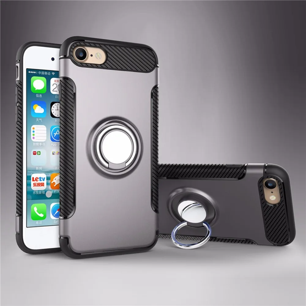 Чехол для Телефона iPhone 5 5S SE 6 6 S 7 plus для задней крышки, твердый пластиковый матовый мягкий термополиуретан силиконовый палец кольцо держатель сумка телефон оболочка - Цвет: gray