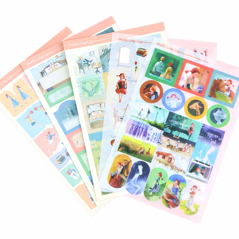 

5 Sheets/lot Kawaii Stationery Cartoon Scrapbooking Sticker Daddy Long Legs Planner Ablum Diary Stickers Cute School Supplies