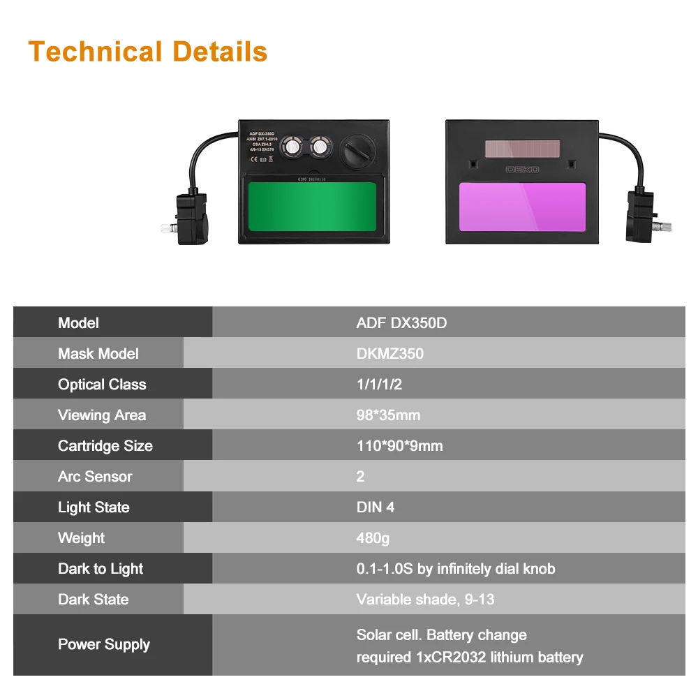 DEKO DKMZ350 автоматический затемняющий сварочный шлем на солнечной энергии для шлифовки сварочный аппарат автоматический светильник на солнечной энергии Сварочная маска