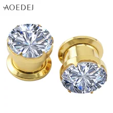 4-16 мм кристаллические пробки и тоннели золотые из нержавеющей стали расширитель пирсинг пробки камень металлические ушные датчики плоти тоннель ушные носилки