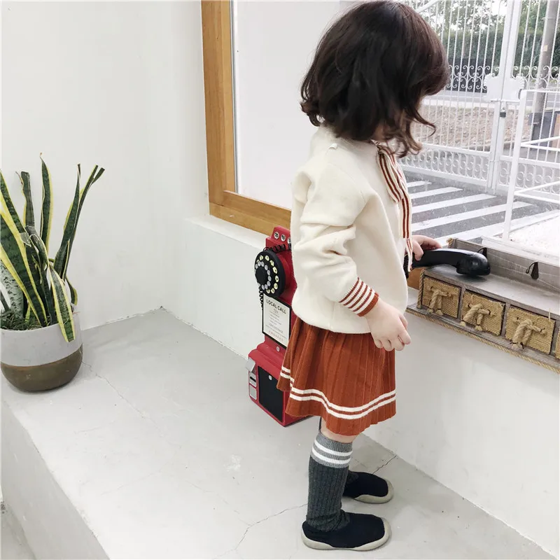 Autumn and Winter New Girls College Skirt Suits Little Kids Wind Wool Rabbit Sweaters Sets Toddler Baby Long Sleeve Clothes