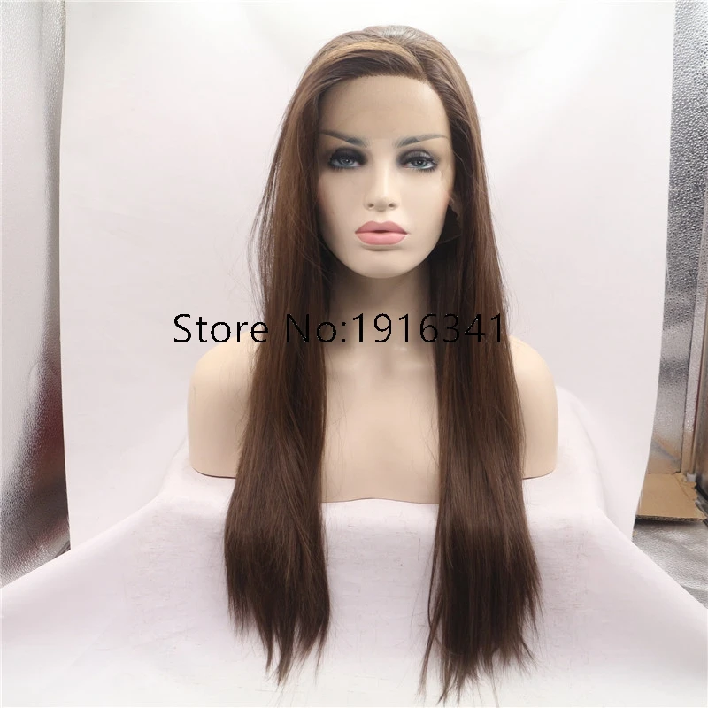 

Top Density Long Natural Straight Lace Front Wig For Women Side Part Mocha Brown Synthetic Lace Front Wig With Heat Resistant
