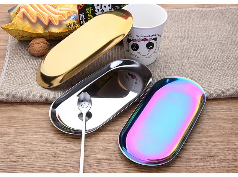 

DHL 50pcs Colorful Metal Storage Tray Gold Oval Dotted Fruit Plate Small Items Jewelry Display Tray