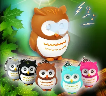 

FREE SHIPPING BY DHL 200pcs/lot 2015 Plastic LED 3D Owl Shaped Keychains with Sound Novelty Gift Keyrings for Kids
