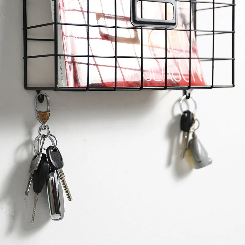 الشمال الإبداعية الحديد تخزين الرف مع هوك الجدار شنقا غرفة المعيشة زخارف الجدران مجلة سلة التخزين مدبرة هدايا