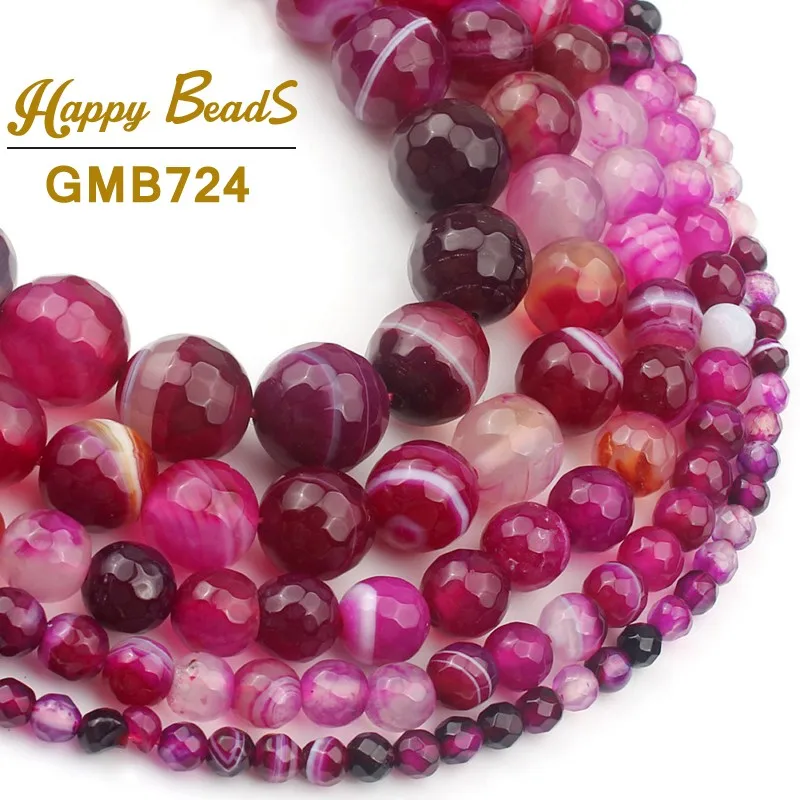 

Faceted Fuchsia Striated Agates Loose Spacer Beads For Jewelry Making Natural Stone Beads Diy Accessorie 15"Strand 4/6/8/10/12mm