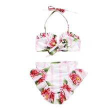 Купальник для девочек; хлопковый купальник из двух предметов; детский купальный костюм; бикини; жилет с цветочным узором; летние купальники; L0520