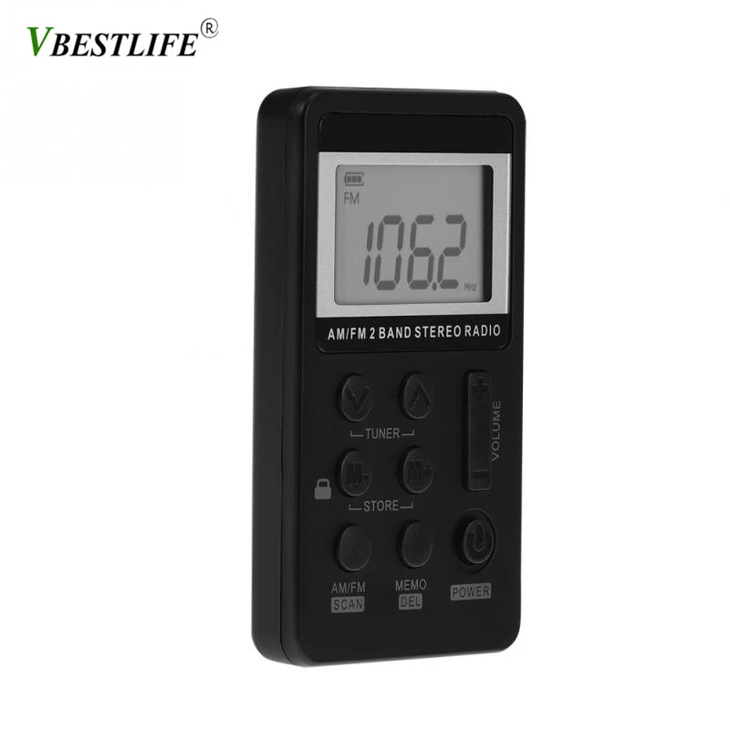 

Universal Mini Radio Portable AM/FM Dual Band Stereo Pocket Radio Receiver Kit w/ LCD Display & Earphone & Rechargeable Battery