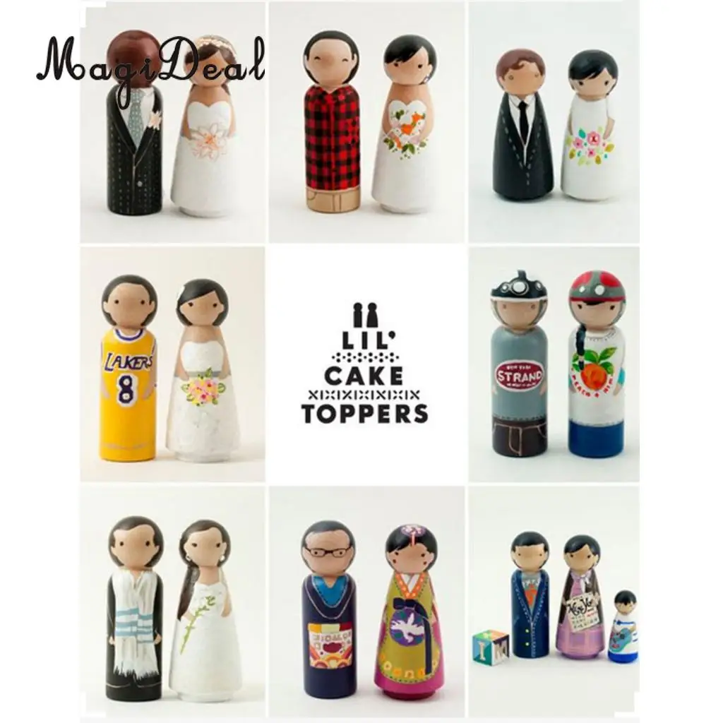 25 Pieces Assorted Blank Wedding Groom Bride Family People Figures Wooden Peg Dolls Crafts DIY Montessori Toys Cake Toppers