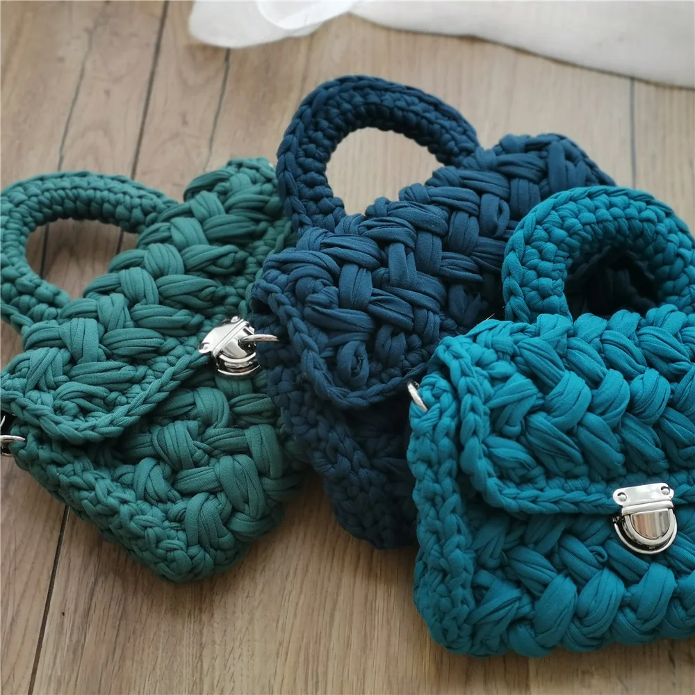 

2019 New Hand-woven Bag Envelope Cotton Fabric Shoulder Bags Fashion Women's Knitting Small Bag