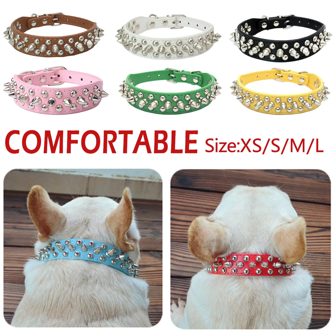 

Cool Spiked Rivet Studded PU Leather Dog Pet Collars For Small Medium Dogs and Cats Puppies XS-L