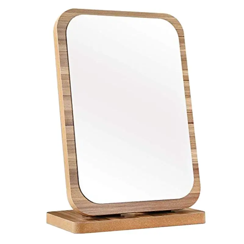 

1pc Foldable Mirror Wooden Frame HD Desktop Mirror for Home Daily Use Makeup