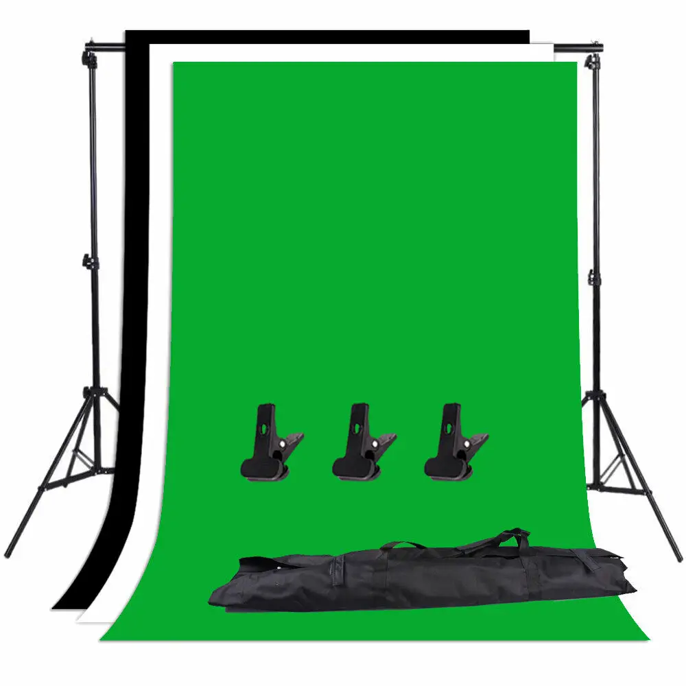 2X3M Photography Video Black White Backdrop Screen Studio Background Support SET 