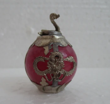 

Metal Crafts Collectible Decorated red Jade & Tibet Silver snake Statue fast shipping 006