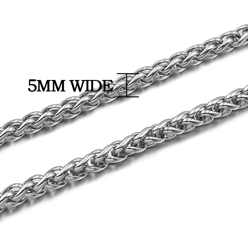 Moorvan, мужское ожерелье, нержавеющая сталь, для мальчиков, ювелирное изделие, 40 см-90 см, плетеное звено, пшеничная цепочка, ожерелье для женщин, панк-рок, байкер, подарок, VN347 - Окраска металла: 5MM WIDE