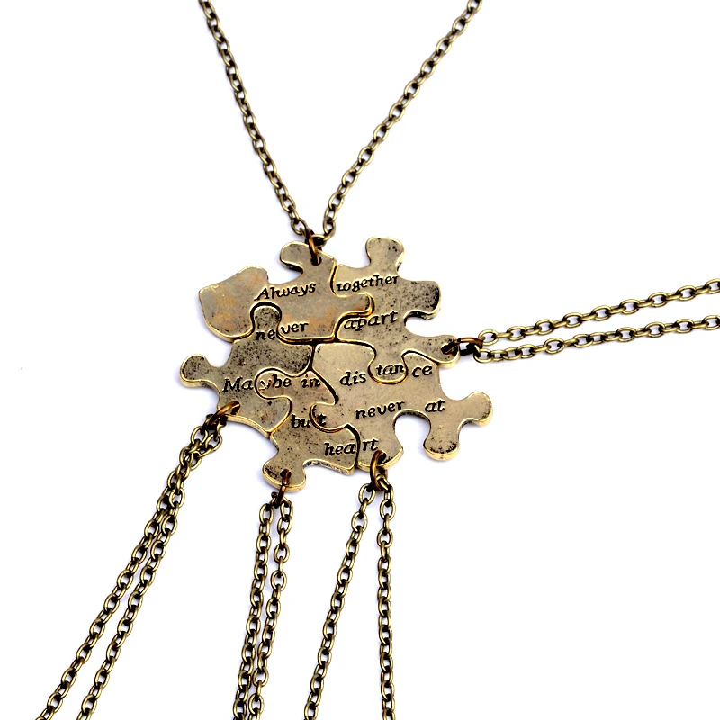 

5 Pcs Vintage Best Friends Necklace Antique Brass Puzzle Pendant Set for Friends BFF Friendship Necklace